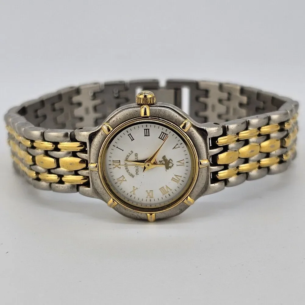 Beverly Hills Polo Club Watch Women 22MM White Dial Two Tone Band 6